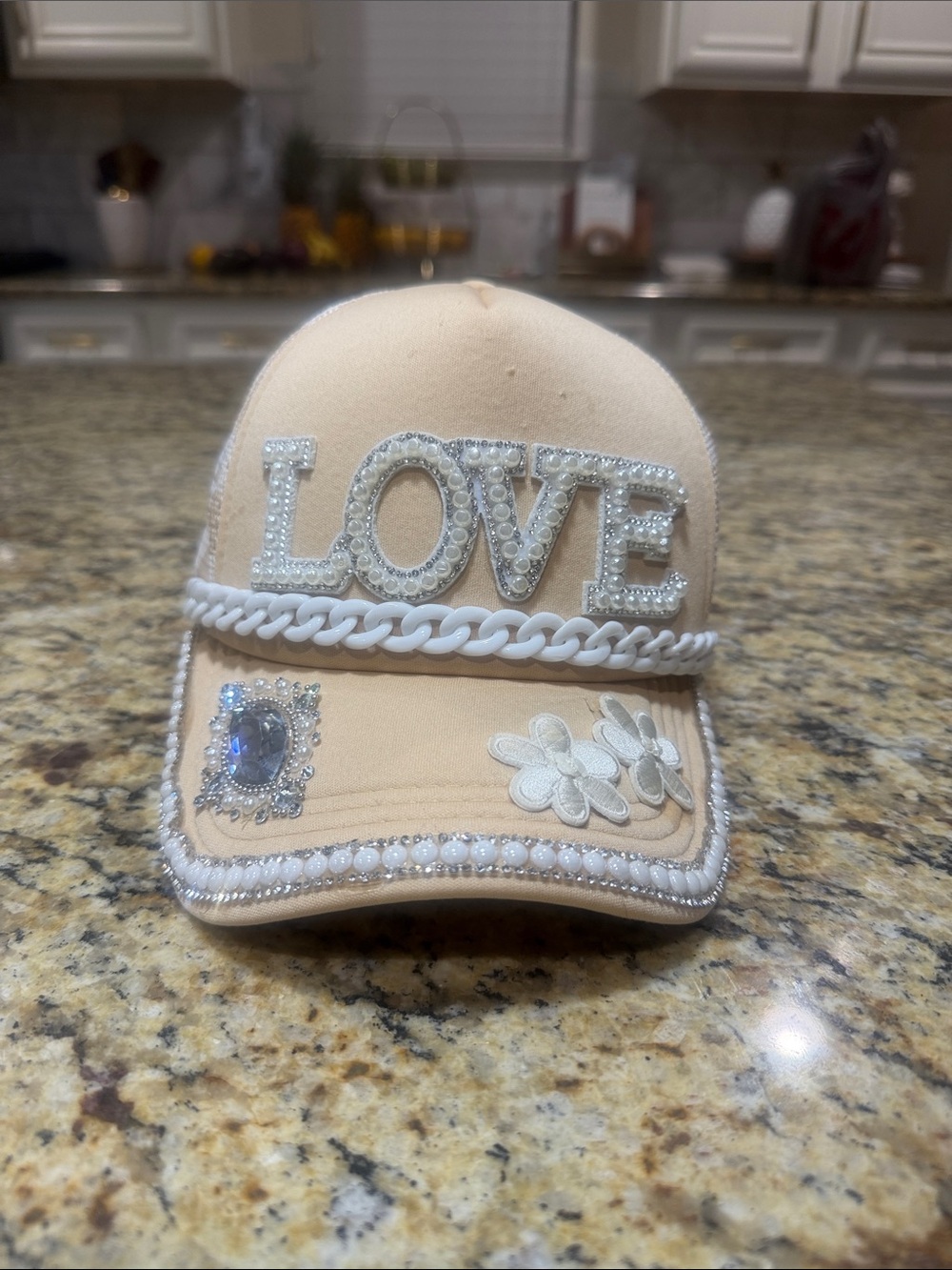Beige LOVE Embellished Women's Baseball Cap